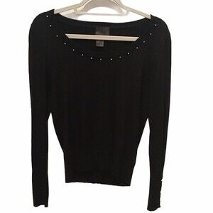 Vien Rhinestoned Black Sweater